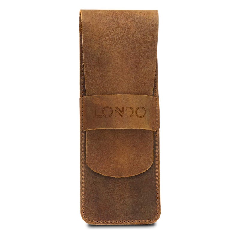Londo Genuine Leather Pen and Pencil Case with Tuck in Flap, Stationery Bag - Image 1
